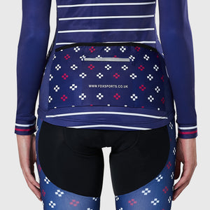 Fdx Womens Navy Blue Long Sleeve Cycling Jersey for Winter Roubaix Thermal Fleece Road Bike Wear Top Full Zipper, Pockets & Hi-viz Reflectors - Ripple