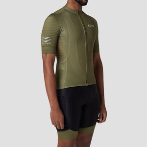 Fdx Short Sleeve Cycling Jersey & Gel Padded Bib Shorts for Mens Green Best Summer Road Bike Wear Light Weight, Hi-viz Reflectors & Pockets - Essential