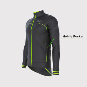Fdx Winters Cycling Jacket for Mens Black & Green Casual Softshell Clothing Lightweight, Windproof, Waterproof & Pockets - Apollux