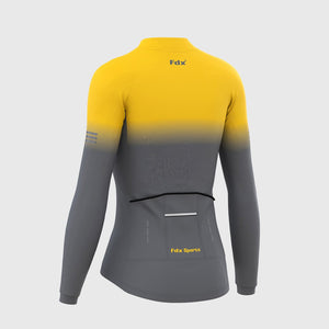 Fdx Women's Yellow & Grey Long Sleeve Cycling Jersey & Cushion Padded Bib Tights Pants for Winter Roubaix Thermal Fleece Road Bike Wear Windproof, Hi viz Reflectors & Pockets - Duo