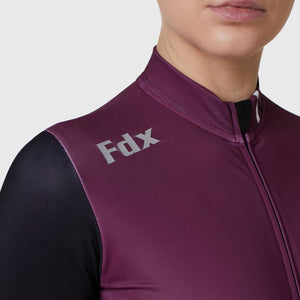 Fdx Women's Black & Purple Long Sleeve Cycling Jersey & Gel Padded Bib Tights Pants for Winter Roubaix Thermal Fleece Road Bike Wear Windproof, Hi-viz Reflectors & Pockets - Limited Edition