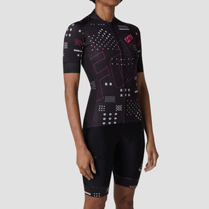Fdx Women's Black Best Short Sleeve Cycling Jersey & Gel Padded Bib Shorts Sport & Outdoor Summer Road Bike Wear Light Weight, Hi viz Reflectors & Pockets - All Day