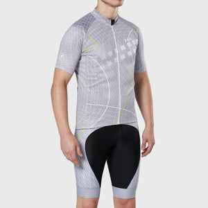 Fdx Mens Half Sleeve Cycling Jersey & Gel Padded Bib Shorts Grey Best Summer Road Bike Wear Light Weight, Hi-viz Reflectors & Pockets - Classic II