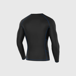Fdx Long Sleeve Compression Top for Mens Black & Blue Running Gym Workout Wear Rash Guard Stretchable Breathable All Season- Recoil