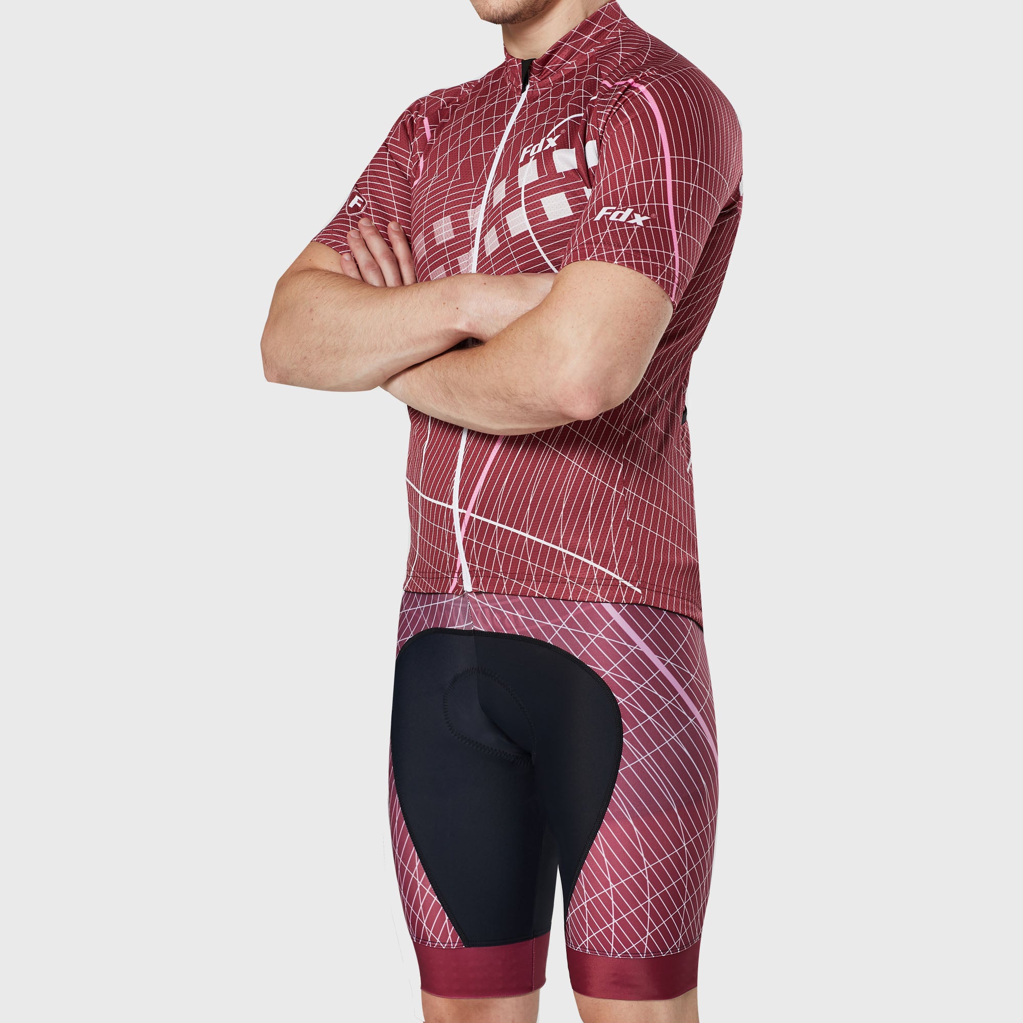 Fdx Mens Red Short Sleeve Cycling Jersey & Gel Padded Bib Shorts Best Summer Road Bike Wear Light Weight, Hi-viz Reflectors & Pockets - Classic II