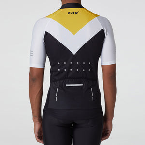 Fdx Reflective Mens Yellow & Black Short Sleeve Cycling Jersey for Summer Best Road Bike Wear Top Light Weight, Full Zipper, Pockets & Hi-viz Reflectors - Velos