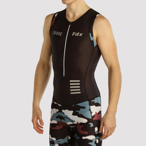 Fdx Mens Black Sleeveless Gel Padded Triathlon / Skin Suit for Summer Cycling Wear, Running & Swimming Half Zip - Camouflage UK