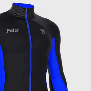 Fdx Mens Black Long Sleeve Cycling Jersey for Winter Roubaix Thermal Fleece Road Bike Wear Top Full Zipper, Pockets & Hi-viz Reflectors - Thermodream