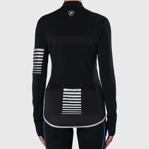 Women’s Black full sleeves cycling jersey windproof warm Roubaix winter biking top, lightweight long sleeves thermal fleece shirt for bike riding