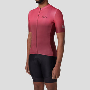 Fdx Mens Road Cycling Short sleeve Jersey & Gel Padded Bib Shorts Pink & Maroon, Best Summer Road Bike Wear Light Weight, Hi-viz Reflectors & Pockets - Duo