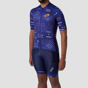 Fdx Breathable Mens Blue Short Sleeve Cycling Jersey & Gel Padded Bib Shorts Best Summer Road Bike Wear Light Weight, Hi-viz Reflectors & Pockets - All Day