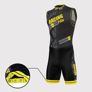 Fdx Mens Black & Yellow Sleeveless Gel Padded Triathlon / Skin Suit for Summer Cycling Wear, Runnung & Swimming Half Zip - Core