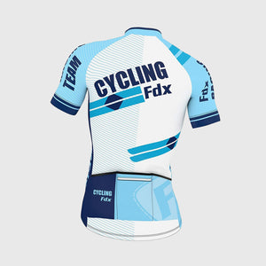Fdx Mens Breathable Blue Short Sleeve Cycling Jersey for Summer Best Road Bike Wear Top Light Weight, Full Zipper, Pockets & Hi-viz Reflectors - Core