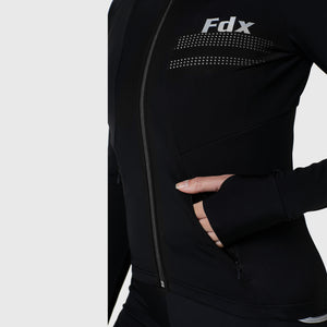 Fdx Womens Black Long Sleeve Winter Thermal Cycling Jersey Windproof Water Resistance Hi Viz Reflectors & Pockets Cycling Gear UK