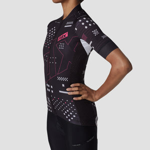 Fdx Women's Black Short Sleeve Cycling Jersey & Gel Padded Bib Shorts Best Summer Road Bike Wear Light Weight, Hi-viz Reflectors & Pockets - All Day