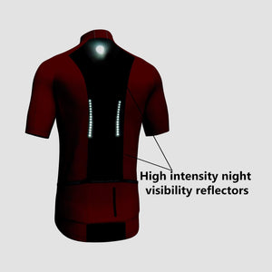 Fdx Mens Reflective Red Short Sleeve Cycling Jersey for Summer Best Road Bike Wear Top Light Weight, Full Zipper, Pockets & Hi-viz Reflectors - Pace