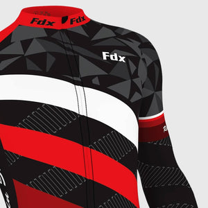 Fdx Black & Red Long Sleeve Cycling Jersey for Mens Winter Roubaix Thermal Fleece Road Bike Wear Top Full Zipper, Pockets & Hi-viz Reflectors - Equin