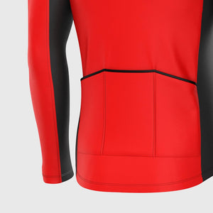 Fdx Mens Stoarge Pockets Long Sleeve Cycling Jersey Black & Red for Winter Roubaix Thermal Fleece Road Bike Wear Top Full Zipper, Pockets & Hi-viz Reflectors - Transition