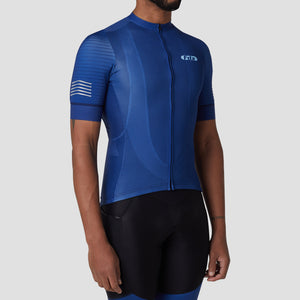 Fdx Short Sleeve Cycling Jersey for Mens Blue, Summer Best Road Bike Wear Top Light Weight, Full Zipper, Pockets & Hi-viz Reflectors - Essential