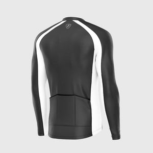 Fdx Mens All Weather Black & White Long Sleeve Cycling Jersey Road Bike Wear Top Full Zipper, Pockets & Hi-viz Reflectors - Transition