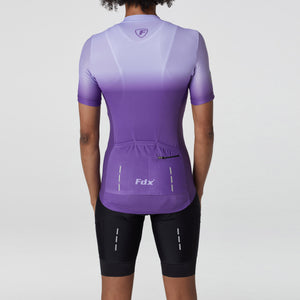 Fdx Women's Short Sleeve Cycling Jersey Purple & Black 3D Cushion Padded Bib Shorts Best Summer Road Bike Wear Light Weight, Hi viz Reflectors & Pockets - Duo