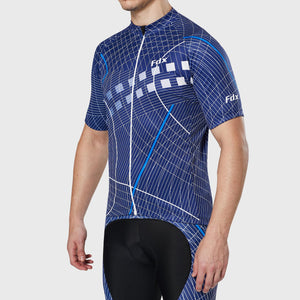 Fdx Short Sleeve Cycling Jersey for Mens Blue Summer Best Road Bike Wear Top Light Weight, Full Zipper, Pockets & Hi-viz Reflectors - Classic II