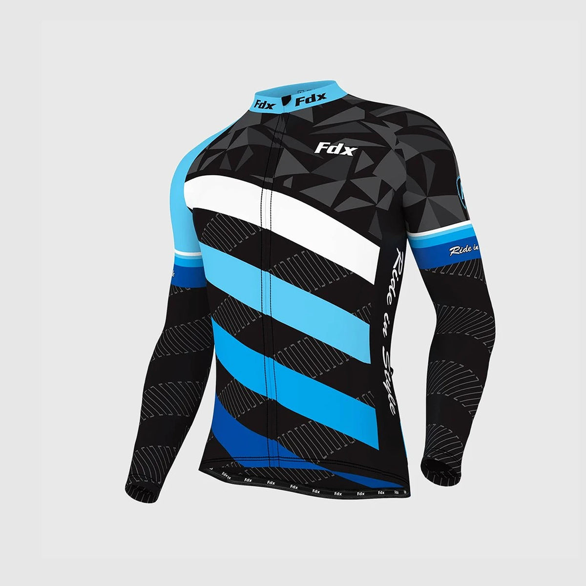 Fdx Men's Black & Blue Long Sleeve Cycling Jersey & Gel Padded Bib Tights Pants for Winter Roubaix Thermal Fleece Road Bike Wear Windproof, Hi-viz Reflectors & Pockets - Equin