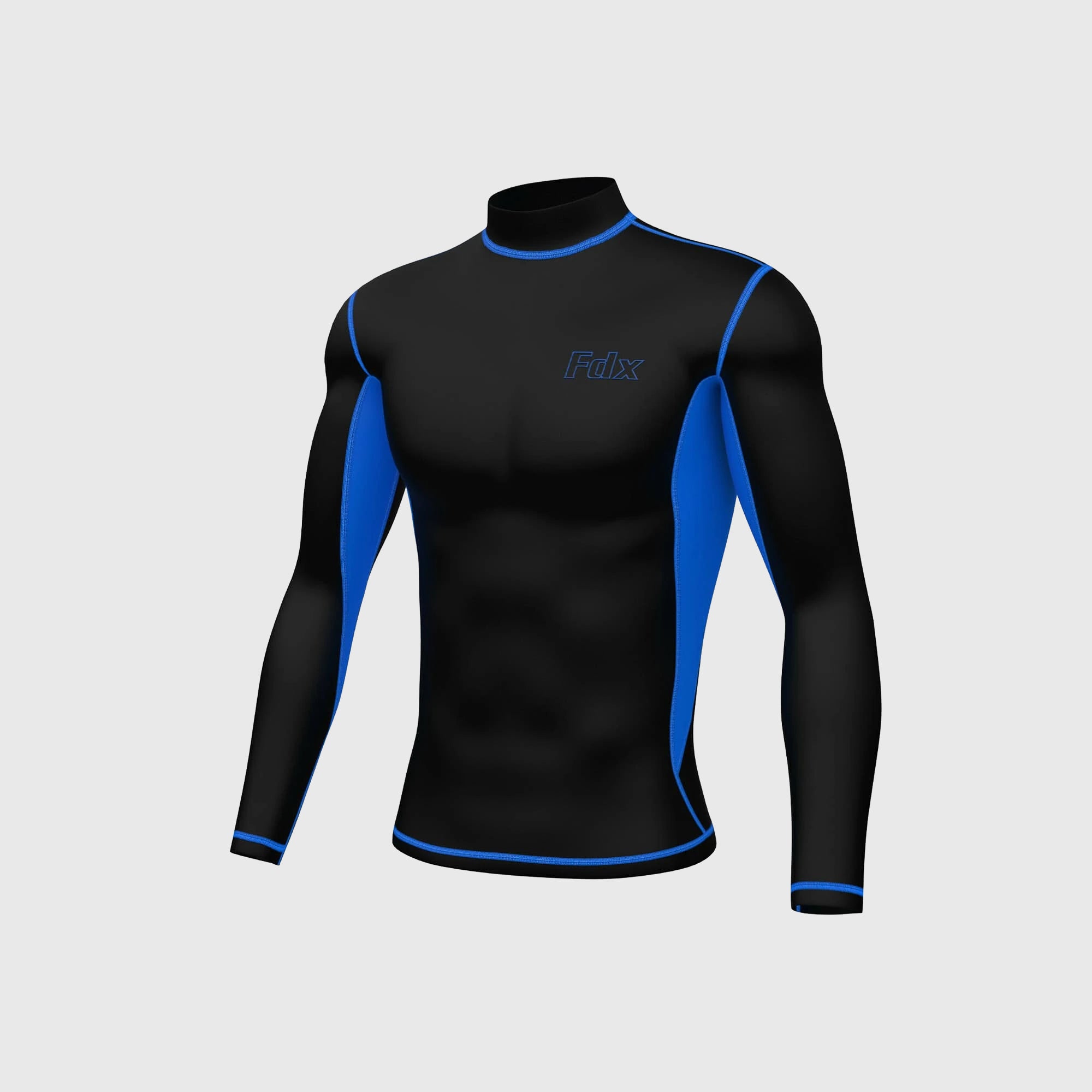 Fdx Mens Black & Blue Long Sleeve Compression Top Running Gym Workout Wear Rash Guard Stretchable Breathable - Inorex