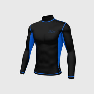 Fdx Mens Warm High Collor Long Sleeve Compression Top Blue Running Gym Workout Wear Rash Guard Stretchable Breathable - Inorex