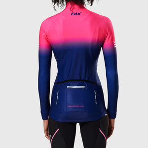 FDX Women’s cycling jersey Pink & Blue full sleeves Windproof Thermal fleece Roubaix Winter Cycle Tops, lightweight long sleeves Warm lined shirt Reflective Details for biking