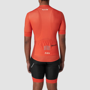 Fdx Mens Orange Pockets Short Sleeve Cycling Jersey & Gel Padded Bib Shorts Best Summer Road Bike Wear Light Weight, Hi-viz Reflectors & Pockets - Essential