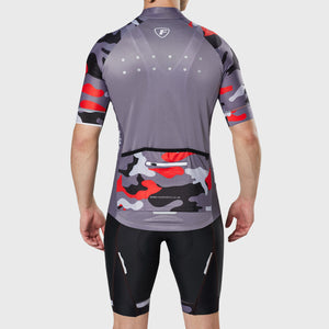 Fdx Mens Reflective Grey Short Sleeve Cycling Jersey & Gel Padded Bib Shorts Best Summer Road Bike Wear Light Weight, Hi-viz Reflectors & Pockets - Camouflage