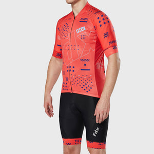 Fdx Breathable Road Cycling Jerseys for Mens & Gel Padded Bib Shorts Red Best Summer Road Bike Wear Light Weight, Hi-viz Reflectors & Pockets - All Day