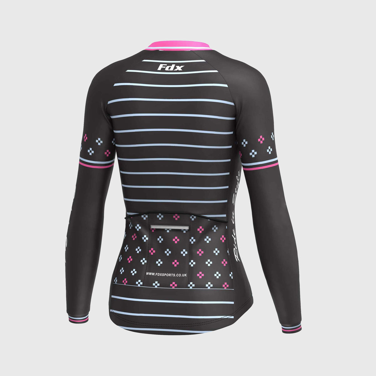 Fdx Black & Pink Women's Blue Long Sleeve Cycling Jersey for Winter Roubaix Thermal Fleece Road Bike Wear Windproof, Hi viz Reflectors & Pockets - Ripple