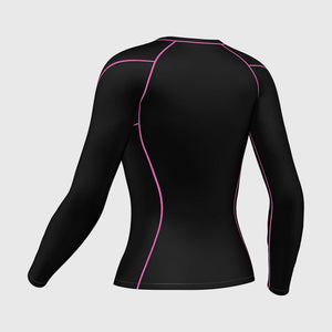 Fdx Women's Long Sleeve Compression Top Black & Pink Base Layer Gym Training Jogging Yoga Fitness Body Wear - Monarch