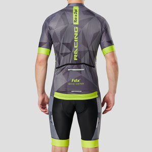 Fdx Mens Road Cycling Breathable short sleeve Jersey & Gel Padded Bib Shorts Yellow Best Summer Road Bike Wear Light Weight, Hi-viz Reflectors & Pockets - Splinter