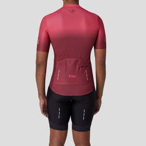 Fdx Mens Refelective Pink & Maroon Short Sleeve Cycling Jersey & Gel Padded Bib Shorts Best Summer Road Bike Wear Light Weight, Hi-viz Reflectors & Pockets - Duo