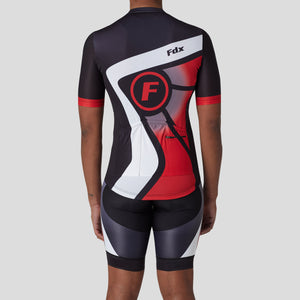 Fdx Mens Road Cycling Black & Red Jersey & Gel Padded Bib Shorts Best Summer Road Bike Wear Light Weight, Hi-viz Reflectors & Pockets - Signature