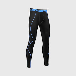 Fdx Men's Compression Black & Blue Tights Leggings Gym Workout Running Athletic Yoga Elastic Waistband Stretchable Breathable Training Jogging Pants - UK