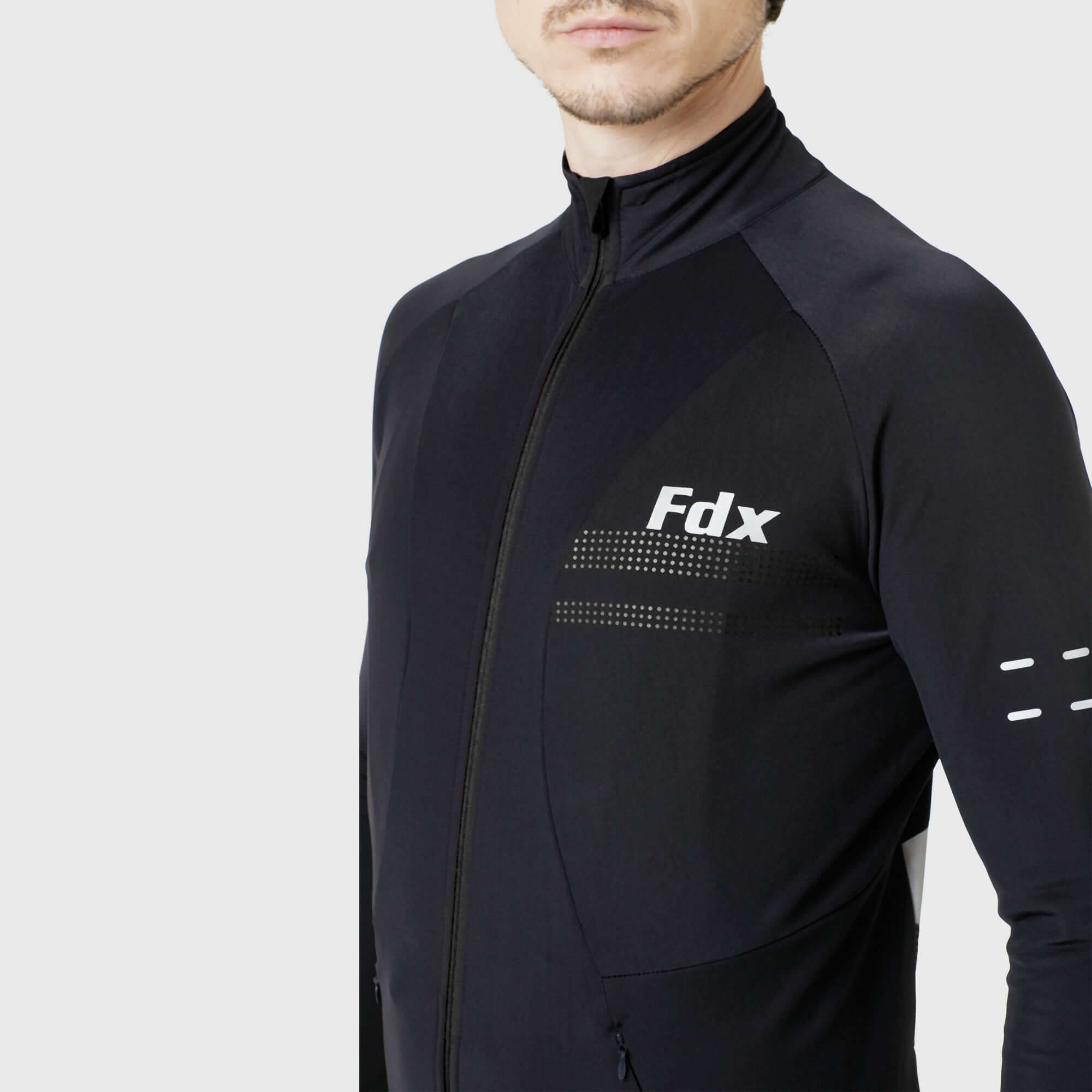 Fdx Warm Cycling Jersey for MensBlack for Winter Roubaix Thermal Fleece Road Bike Wear Top Full Zipper, Pockets & Hi-viz Reflectors - Arch