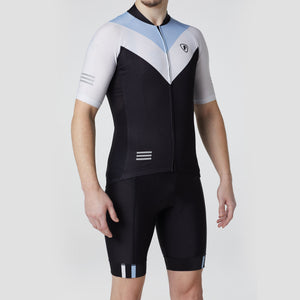 Fdx Mens Blue & Black Short Sleeve Cycling Jersey & Gel Padded Bib Shorts Best Summer Road Bike Wear Light Weight, Hi-viz Reflectors & Pockets - Velos