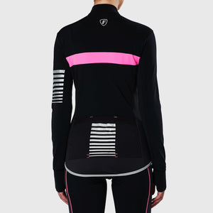 FDX Women’s cycling jersey Black & Pink full sleeves Windproof Thermal fleece Roubaix Winter Cycle Tops, lightweight long sleeves Warm lined shirt Reflective Details for biking
