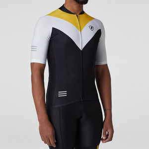 Fdx Mens Short Sleeve Cycling Jersey Black & Yellow for Summer Best Road Bike Wear Top Light Weight, Full Zipper, Pockets & Hi-viz Reflectors - Velos
