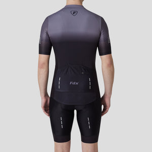 Fdx Mens Road Cycling Short sleeve Jersey & Gel Padded Bib Shorts Grey & Black, Best Summer Road Bike Wear Light Weight, Hi-viz Reflectors & Pockets - Duo