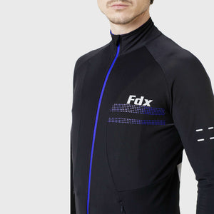 Fdx Mens Blue Long Sleeve Cycling Jersey for Winter Roubaix Thermal Fleece Road Bike Wear Top Full Zipper, Pockets & Hi-viz Reflectors - Arch