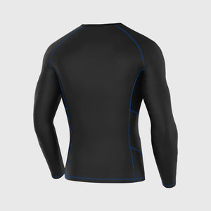 Fdx Mens Black & Blue Long Sleeve Compression Top & Compression Tights Base Layer Gym Training Jogging Yoga Fitness Body Wear - Recoil