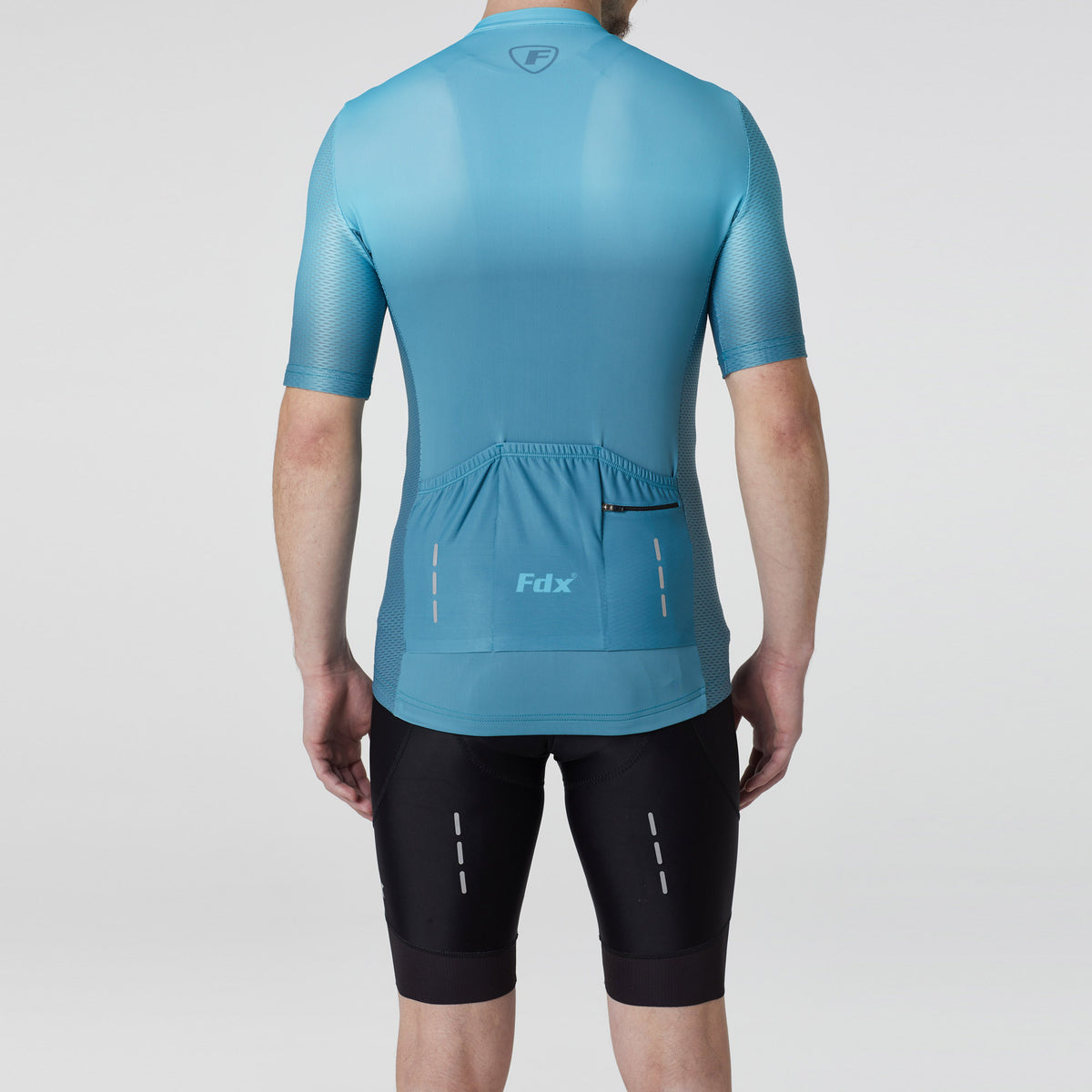 Fdx Mens Refelective Blue Short Sleeve Cycling Jersey & Gel Padded Bib Shorts Best Summer Road Bike Wear Light Weight, Hi-viz Reflectors & Pockets - Duo