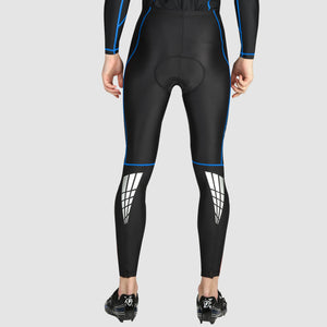 Fdx Mens Hi-iz Reflective Gel Padded Cycling Tights Black & Blue For Winter Roubaix Thermal Fleece Reflective Warm Leggings - Heatchaser Bike Long Pants