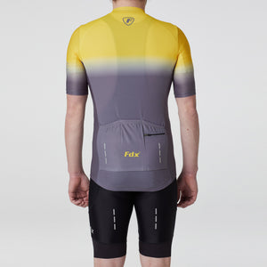 Fdx Mens Road Cycling Short sleeve Jersey & Gel Padded Bib Shorts Yellow & Grey, Best Summer Road Bike Wear Light Weight, Hi-viz Reflectors & Pockets - Duo
