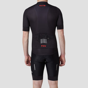 Fdx Mens Road Cycling Short Sleeve Jersey & Gel Padded Bib Shorts Black Best Summer Road Bike Wear Light Weight, Hi-viz Reflectors & Pockets - Essential